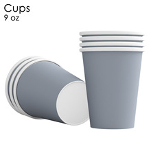 玖奕上新西方下午茶派对客用印刷品纯色系列浅灰色一次性纸质杯子