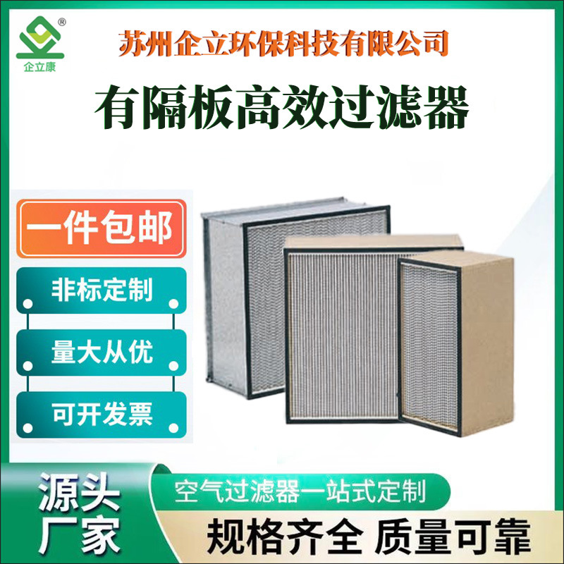 厂家供应耐温耐湿有隔板高效过滤器 适用于 医药化工场所净化空气