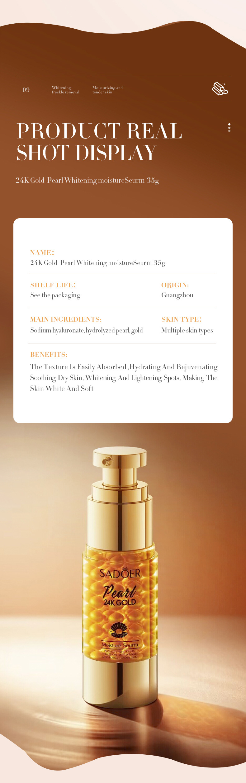 Crème visage éclaircissante et hydratante au collagène perle d'or_voghion.com