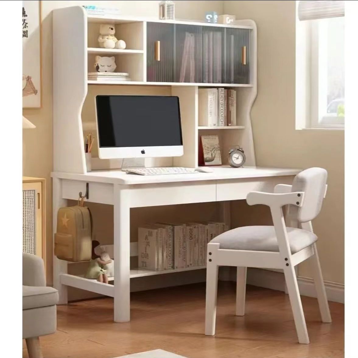 All Solid Wood Desk Computer Desk Integrated with Bookshelf Study Bookcase New Children's Junior High School Student Study Table Bedroom