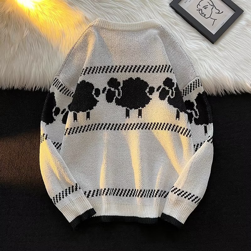 Men's Retro Jacquard Sweater For Men Loose Versatile Knit Coat_voghion.com