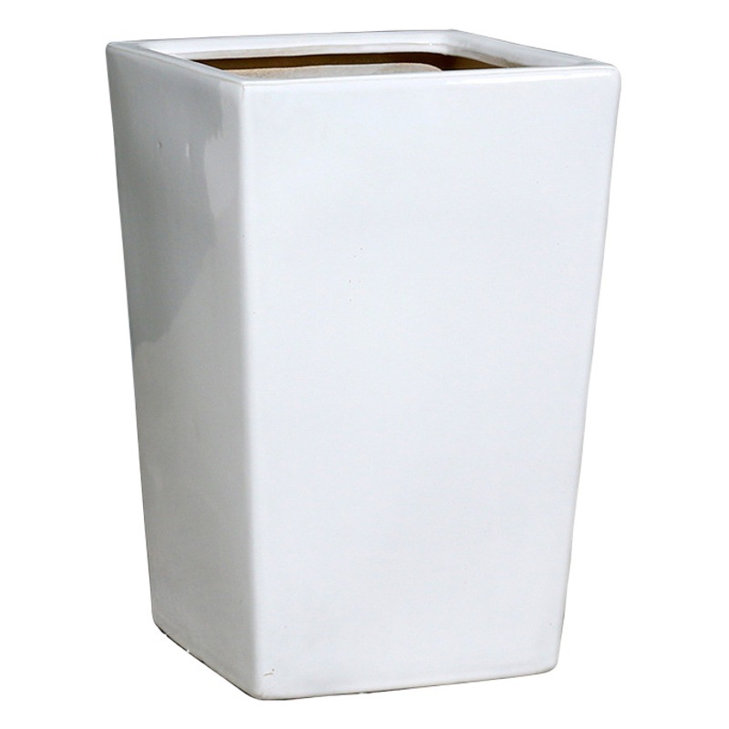 Blanco cuadrado maceta de cerámica extra grande más tamaño brillante boca cuadrada minimalista hogar sala de estar decoración creativa japonesa