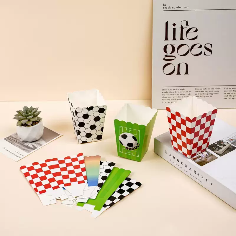 跨境热销现货足球爆米花盒一次性薯条鸡米花盒食品包装盒可12··