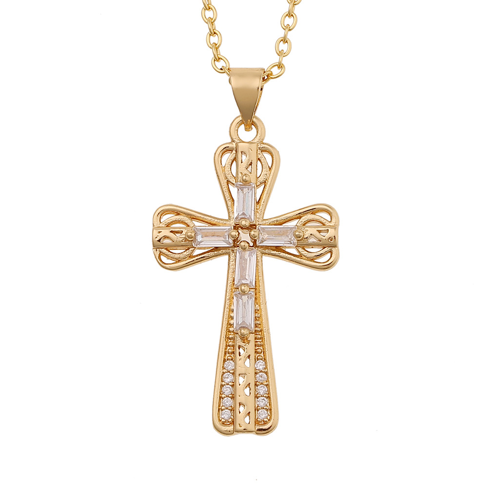 Fashion Cross Copper Zircon Necklace Wholesale display picture 5