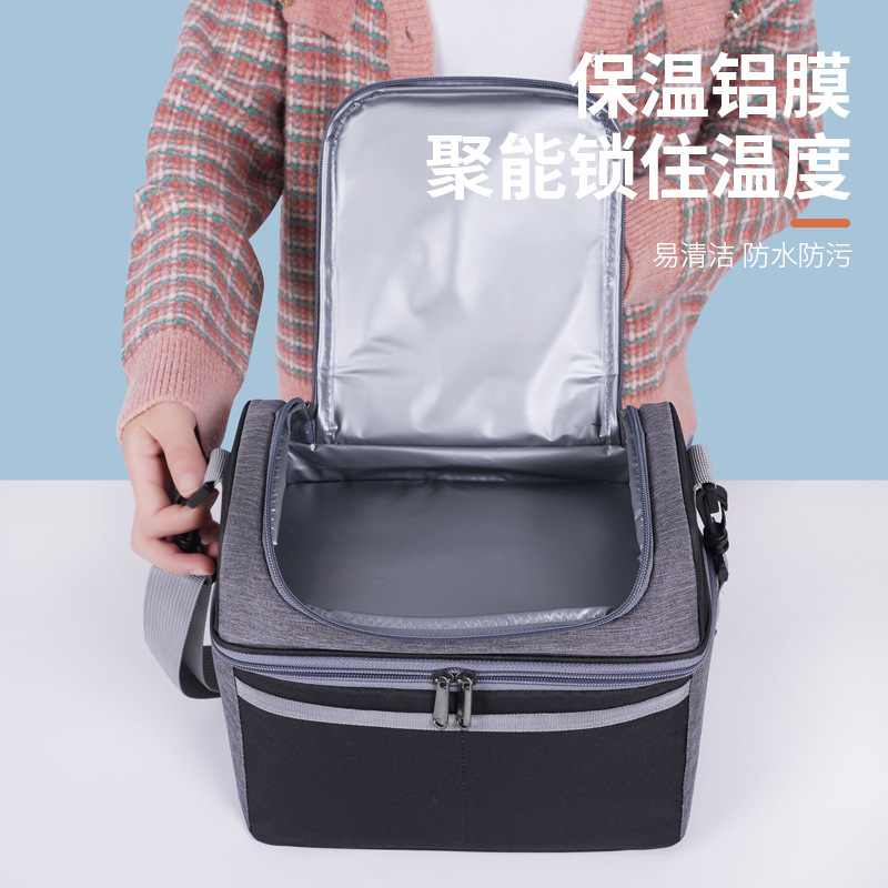 Bolsa de hielo de doble capa de color combinado simple de moda portátil bolsa de almuerzo de gran capacidad bolsa de aislamiento de almuerzo