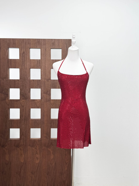 French Accessible Luxury High-End Hot Diamond Halter Dress Sexy Sexy Backless Slim Waist Tube Top Hip-Hugging Short Skirt