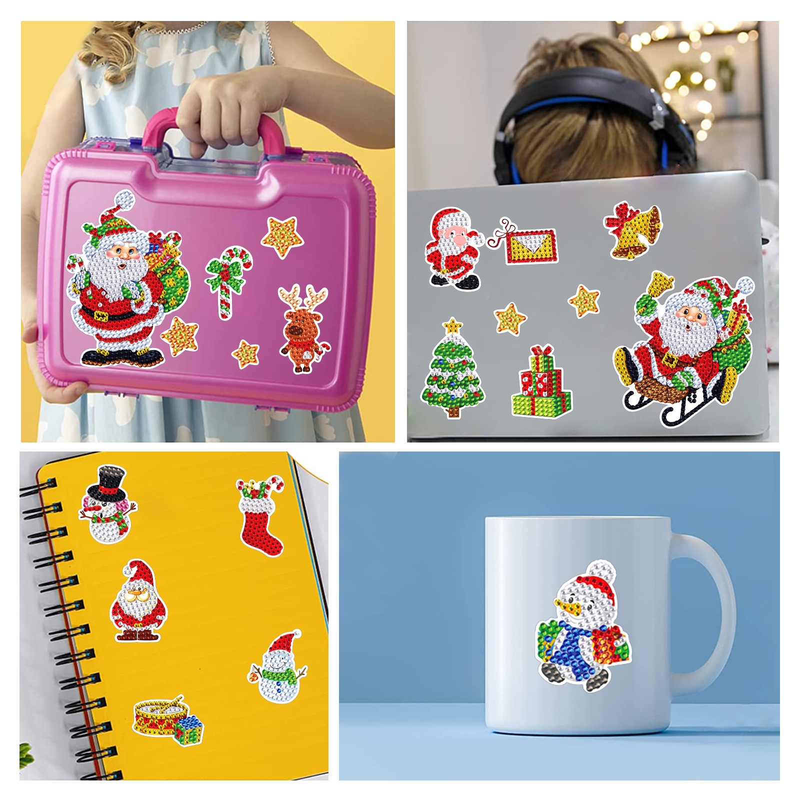 Venta caliente Santa Claus trinchera diamante pintura libre pegatinas DIY ladrillo pintura pegatinas de pared hecho a mano de dibujos animados de cristal brillante diamante