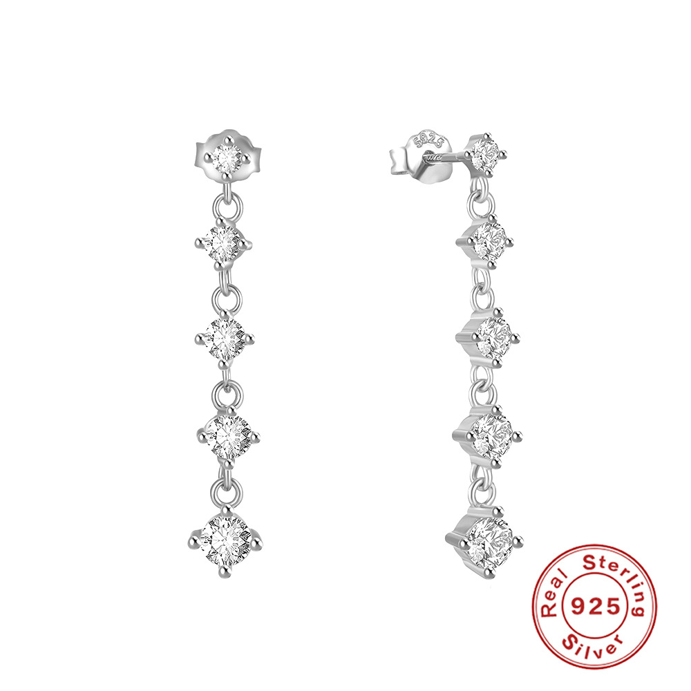 1 Pair 925 Sterling Silver Zircon Geometric Drop Earrings display picture 2