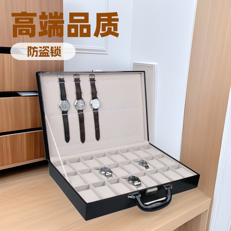 Watch Box 36 Slots Black Crocodile Pattern Watch Case Leather Watch Box Mechanical Watch Display Storage Box Portable Suitcase