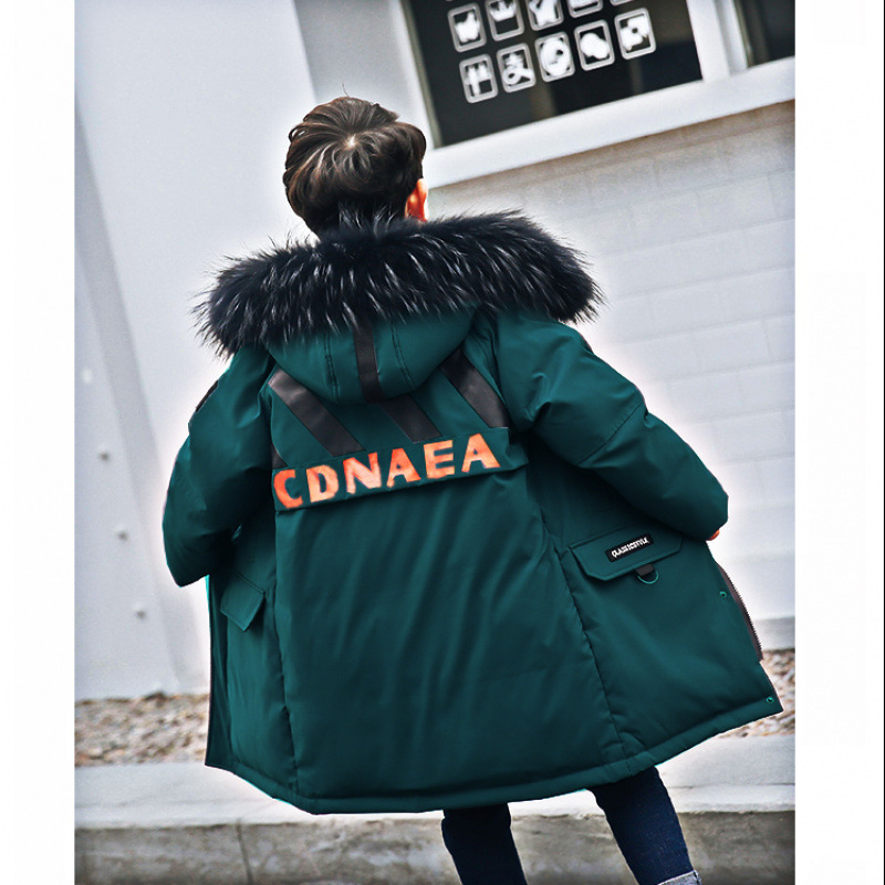 Long children's winter down jacket for boys for students