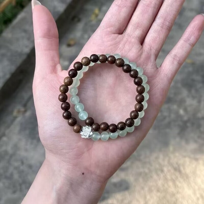Lucky Four-Leaf Clover New Chinese Style Beaded Double-Layer Stacked Bracelet Plain Circle Gradient Couple Gift Niche