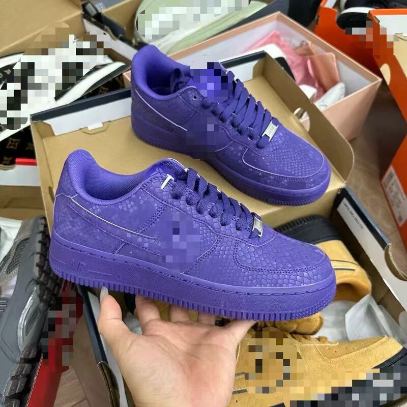 Pure Original Air Force Kobe Bryant Sneakers Af1 Purple Mamba Snake Pattern Original Label Original Box Men's and Women's Height-Increasing Sports Sneakers