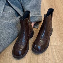 25年秋冬季新款羊羔毛单里圆头羊皮厚底粗跟百搭短靴女式雪地靴