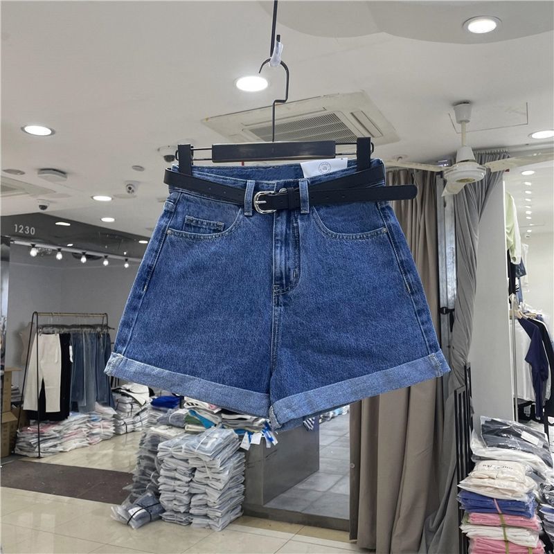 Women's Denim Shorts 2025 New Casual Straight High-Waisted Thin Versatile Loose Slimming Rolled-Up Wide-Leg Hot Pants Trendy