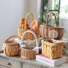 田园编织手工花篮手提插花器藤编草编花盆干花摆件创意野餐收纳篮