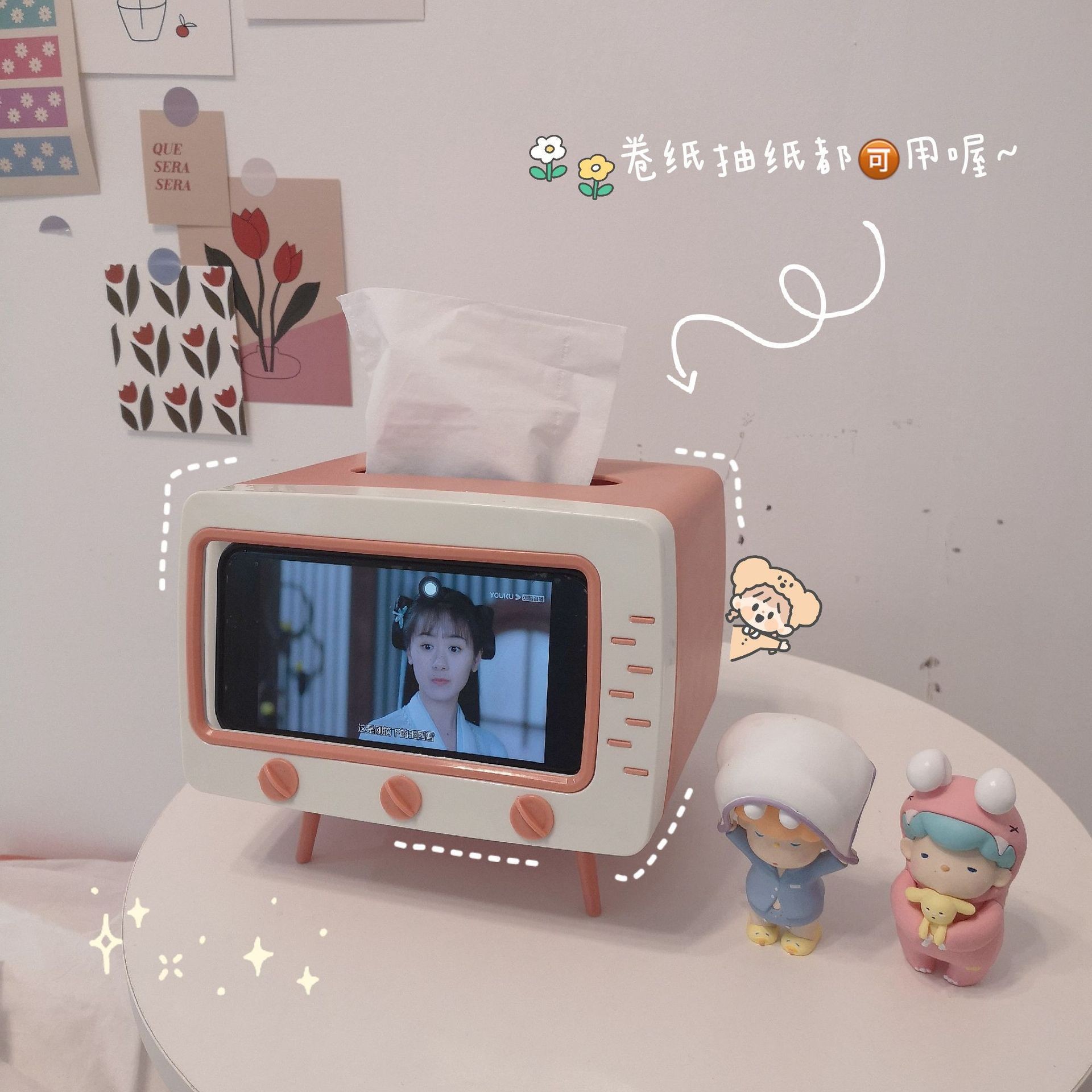 Creativa caja de pañuelos de TV soporte para teléfono móvil servilleta de tejido de almacenamiento decoración sala de estar lindo estante de almacenamiento de dibujos animados