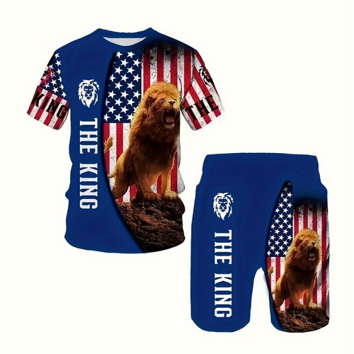 Plus-size 2025 Casual 3D Printed Multi-Color Gradient Short-Sleeve T-Shirt and Shorts Two-Piece Set