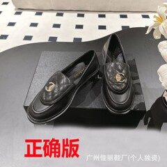小香風楽福靴秋の新型百合復古菱格単靴本革厚い底英倫風黒小革靴