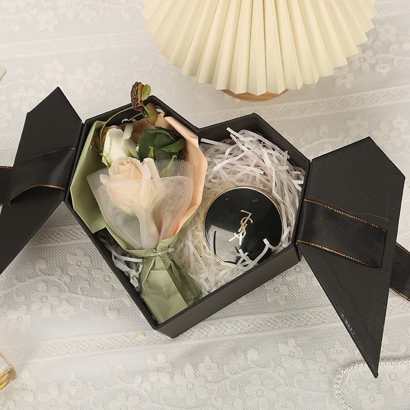 Caja de regalo de amor de doble puerta de Tanabata Caja de regalo de recuerdo del día de San Valentín Caja vacía de embalaje de bragas en forma de corazón rosa de cumpleaños image 4