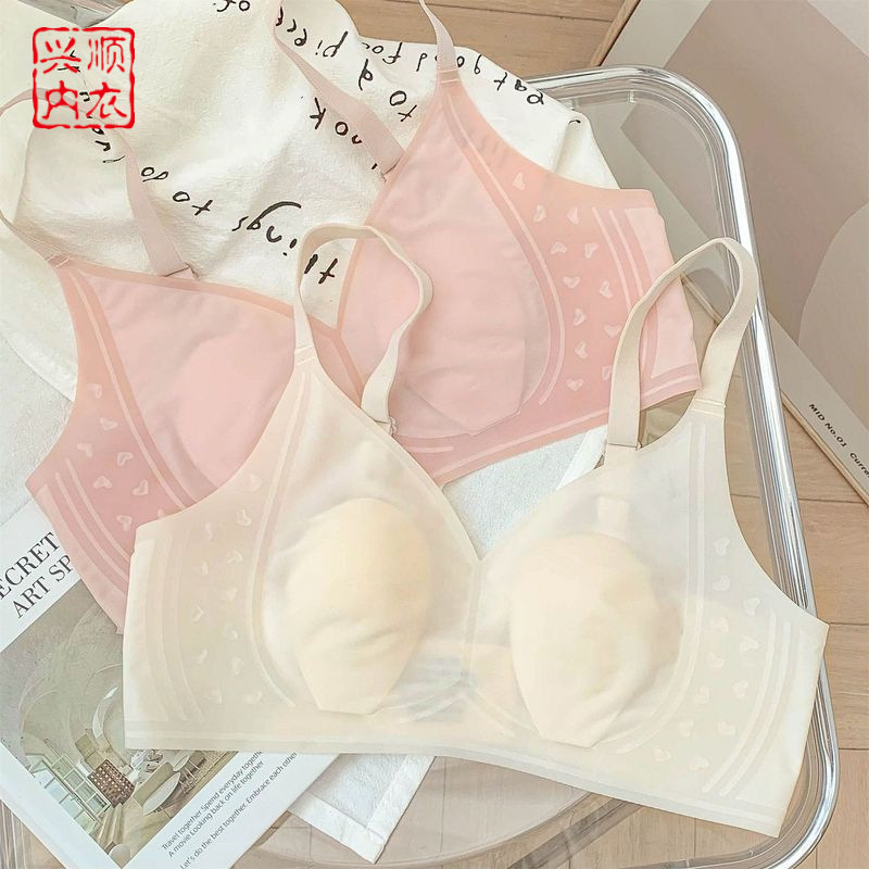 Girl rabbit ears underwear summer ultra-thin markless bra without steel rings large breasts show a small fixed cup cool feeling