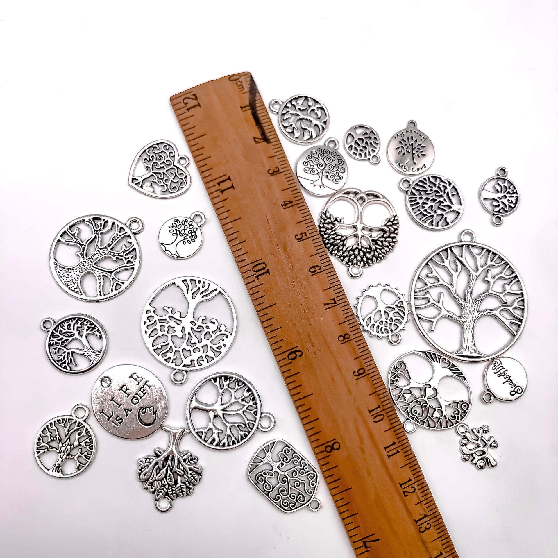 Colgante pequeño colgante de plata antigua 1 árbol de la vida colgante pulido accesorios hechos a mano con cuentas DIY accesorios de la joyería material