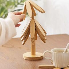一棵树防烫隔热垫家用创意圣诞树摆件餐桌垫高级感楠竹砂锅垫杯垫