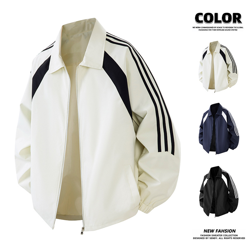 Tres chaquetas transfronterizas para hombres de estilo americano marca de moda de color contrastante empalme chaqueta casual abrigo de collar deportivo suelto primavera y otoño image 4