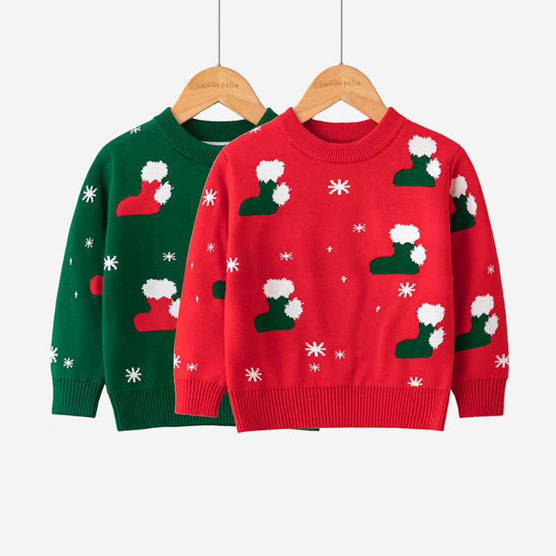 Factory direct sales of new European and American style autumn and winter children's Christmas pullover sweaters, girls' baby base knitwear.
