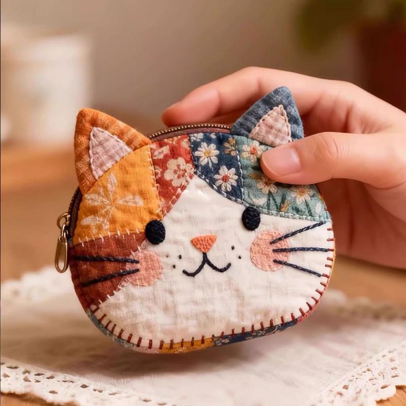Japanese-Style Color-Blocking Patchwork Cat Coin Purse Cartoon Personality High-Value Makeup Bag Student Ruler Set Stationery Storage Bag Japanese-Style Color-Blocking Patchwork Cat Coin Purse Cartoon Personality High-Value Makeup Bag Student Ruler Set Stationery Storage Bag