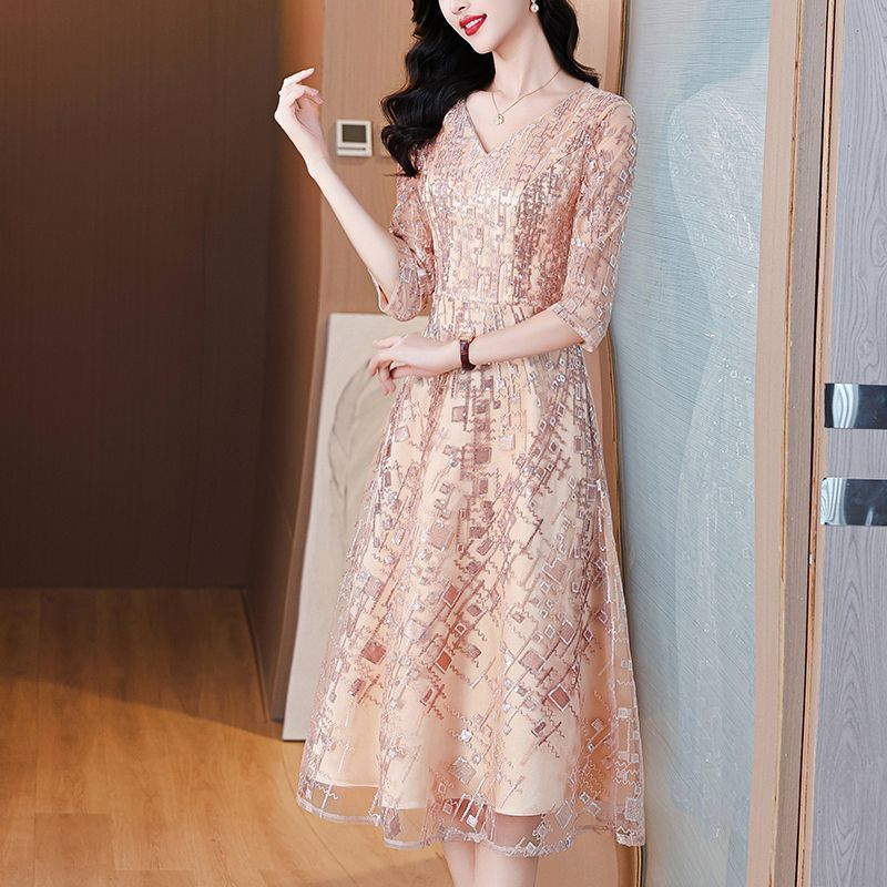 高贵年轻喜婆婆婚宴装2025新款香槟色妈妈婚宴礼服婚礼女方婆婆装|undefined