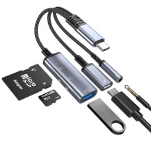 适用苹果华为Typec转USB/TE/SD卡一拖三拓展坞三合一充电转接线