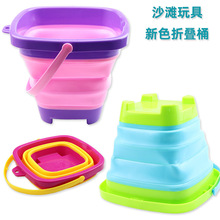 跨境爆款亚马孙速卖通硅胶沙滩桶方形儿童玩具多功能折叠手提水桶