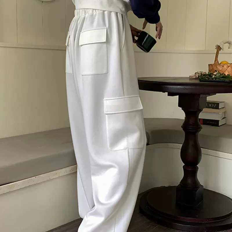 现货周 周垂感工装运动阔腿休闲裤女2023宽松直筒束脚卫裤拖地