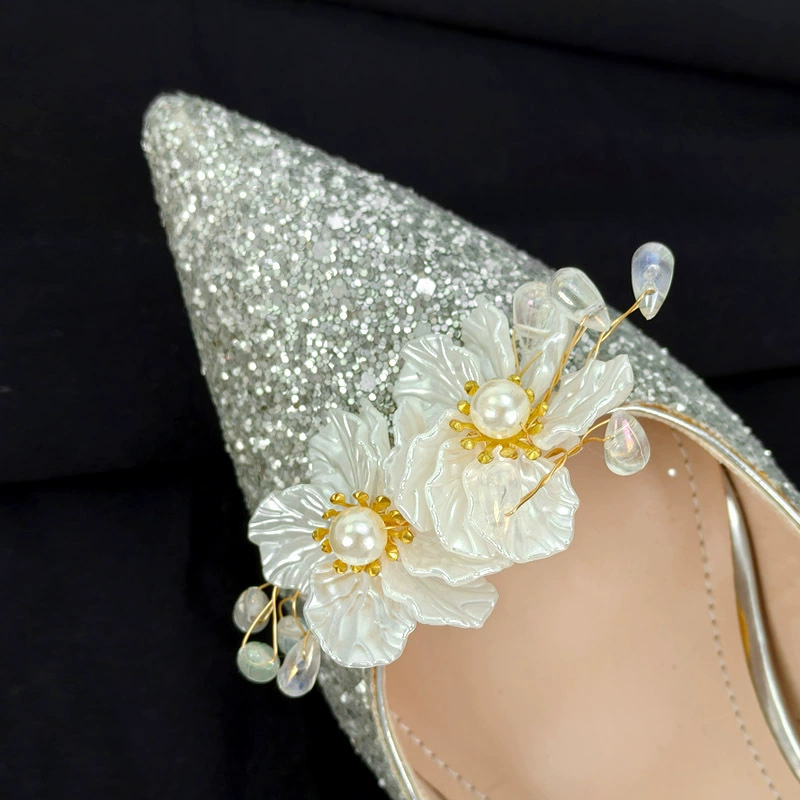 Свадебные туфли с отстегивающимися декоративными элементами, бисерные кружевные пряжки для обуви, цветы для обуви, украшения для свадебных туфель, аксессуары из стразов, жемчуг