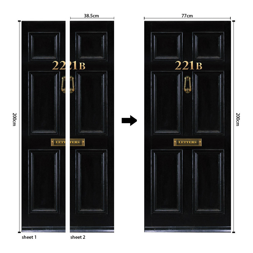 Pegatinas para puertas 3D respetuosas con el medio ambiente, autoadhesivos, fabricantes de origen al por mayor, patrones populares transfronterizos de alta definición, adhesivos para puertas impermeables, a prueba de aceite y antiincrustantes