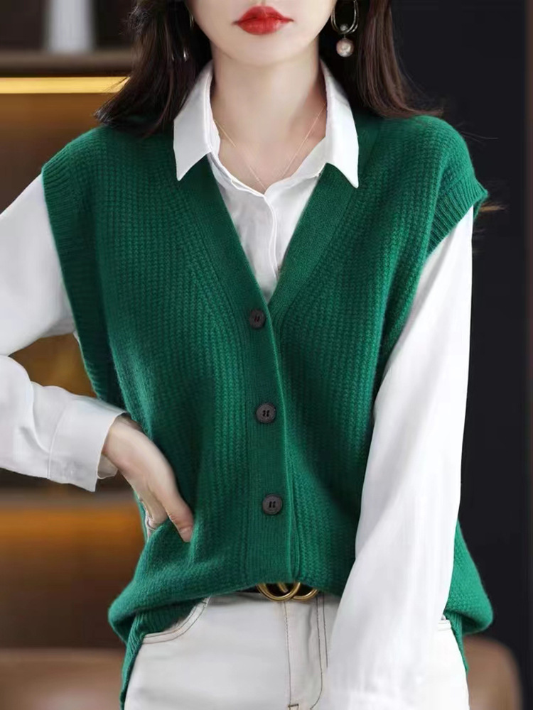 2024 primavera y otoño nuevo retro con cuello en V Chaleco de punto suelta desgaste exterior overwear chaleco suéter de las mujeres