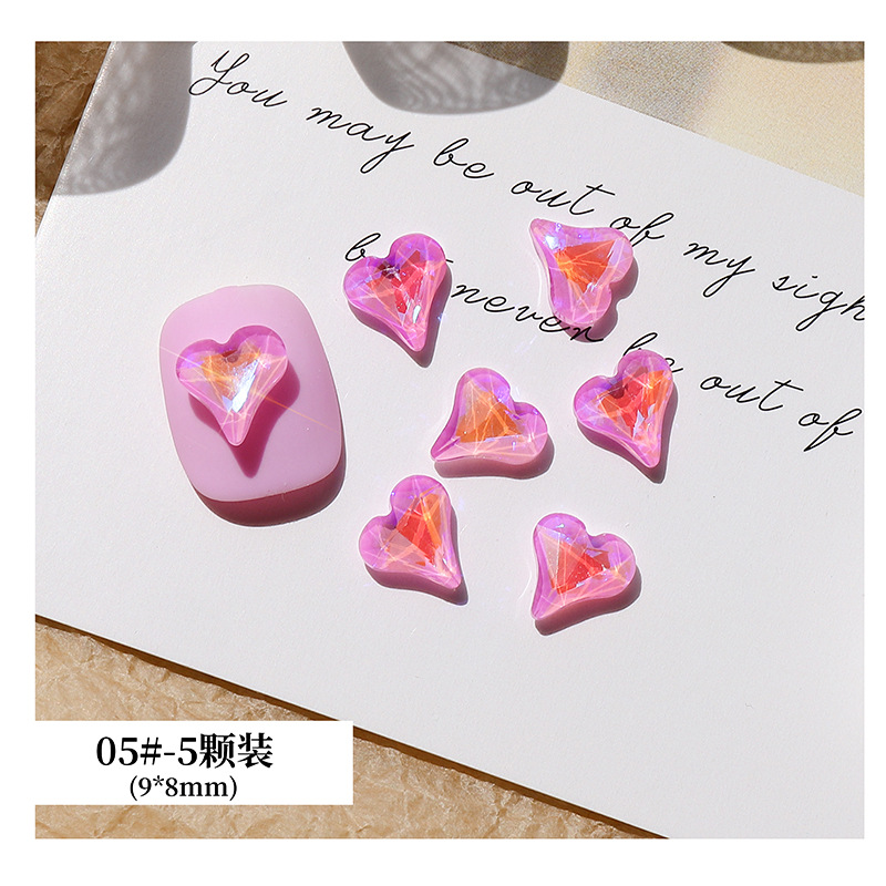Candy Diamond Super Flash amor magia uñas en forma de diamante Verano de uñas fluorescente torcida Joyería de diamantes Corazón de melocotón