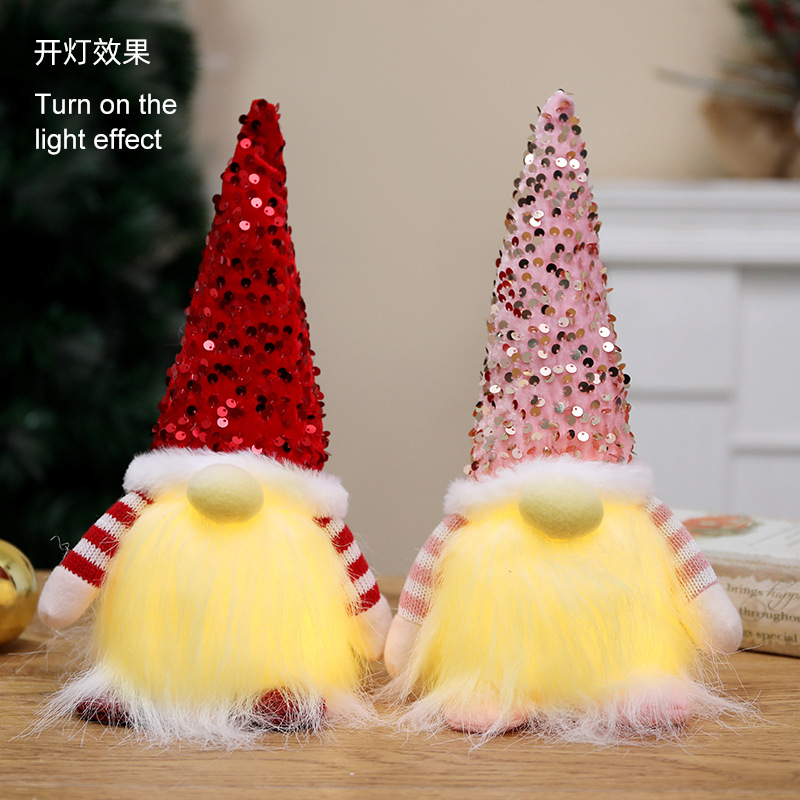 New Christmas Decorative Supplies Hot Selling Cross-Border Sequin Hats Faceless Dolls Dolls Gift Ornaments Cartoon Fabrics