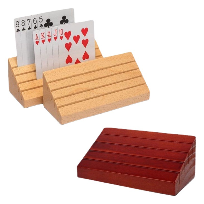 Una pieza al por mayor de madera jugando a los naipes soporte de madera de la exhibición de la tarjeta de juego de la familia