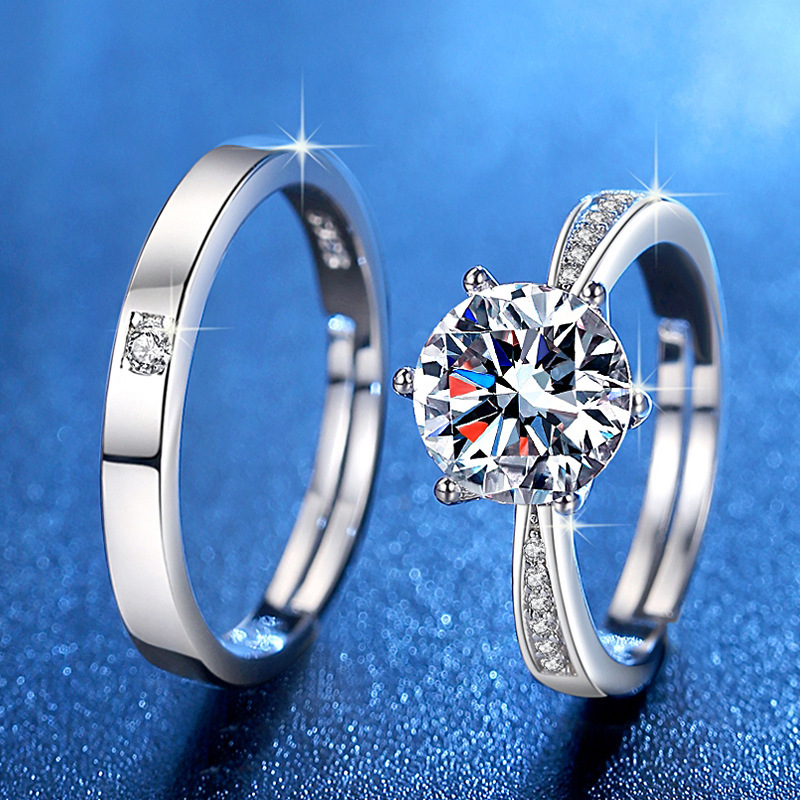 モアッサナイト カップルリング スターリングシルバー 結婚指輪 ペア 結婚式 ダイヤモンドリング 小道具 シミュレーション ライブマウス シンプルモデル|undefined