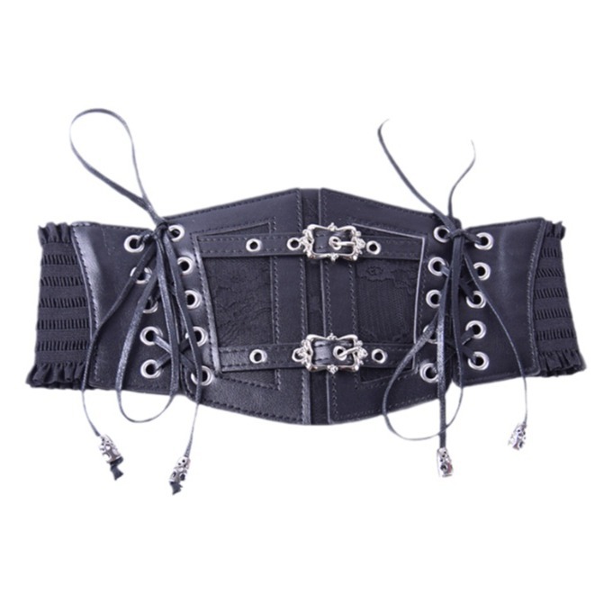 Nový pásek, krajkový pásek, kožený pásek v pase, dámská dekorace, tvarující postavu, evropská a americká retro kovová spona, elastický pas_voghion.com