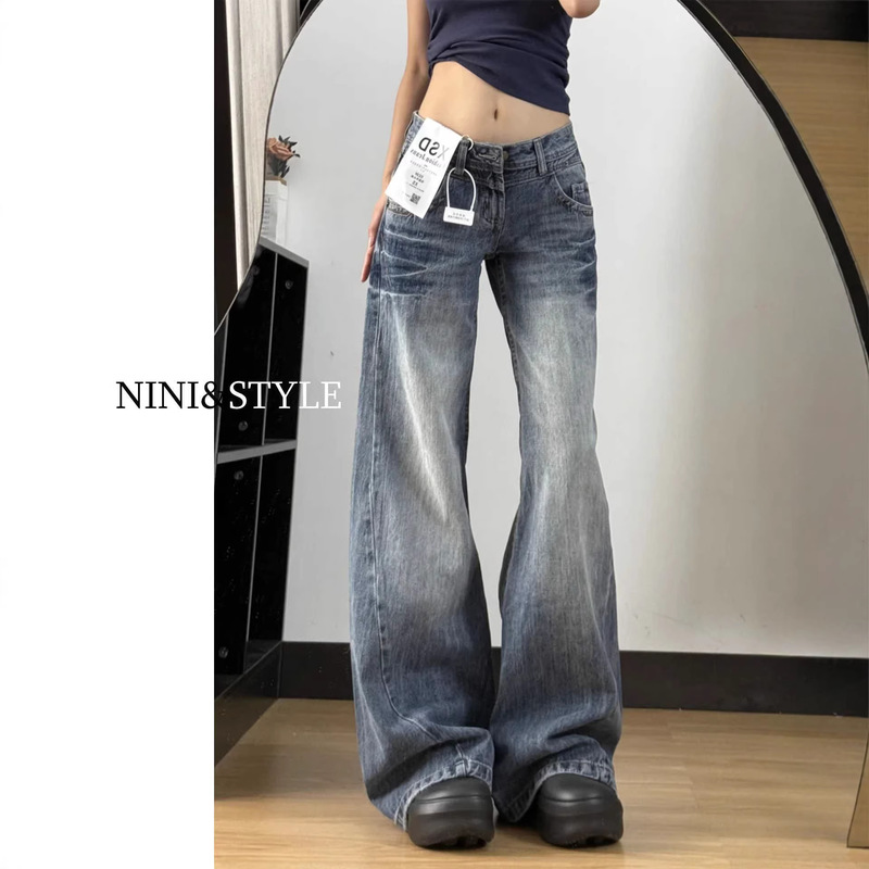 American Retro Low-Waist Wide-Leg Jeans for Women 2026 Spring New Style Loose Fit Petite Spicy Girl Micro-Flare Pants