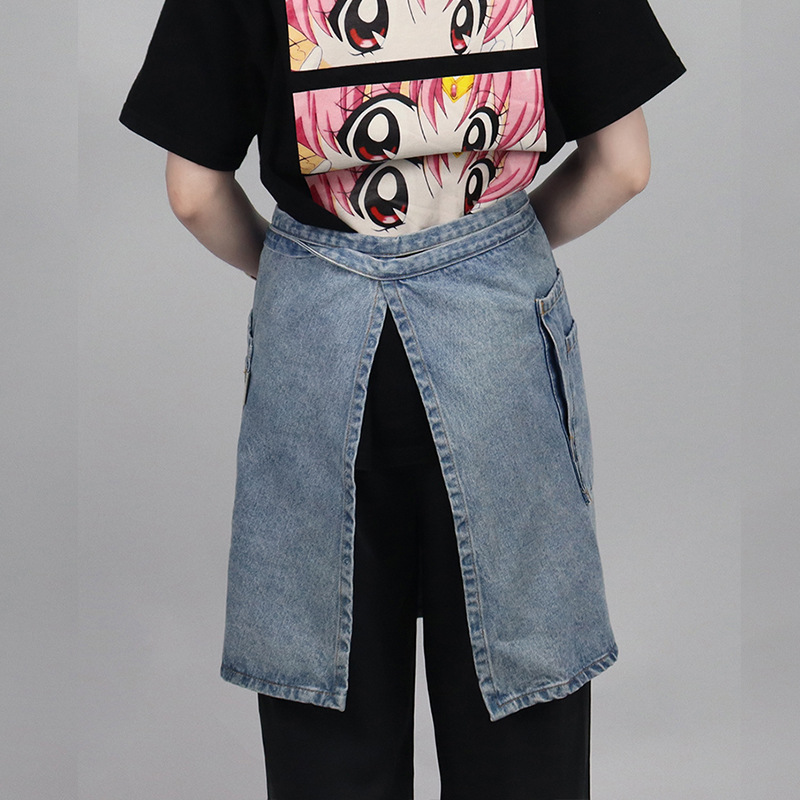 Transfronterizos Amazon delantal corto restaurante occidental barista ropa de trabajo coreana moda lavada delantal vaquero