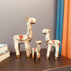 陶瓷工艺品陶瓷三件套文化创意礼品小鹿欧美摆件动物摆件创意家居