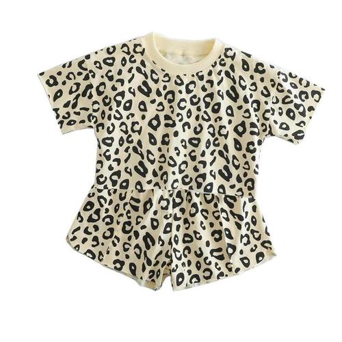 Ladies' Summer Outfit Set 2024 New Arrival for Kids - Short Sleeve Shorts Casual Clothes for Toddlers - Cute Leopard Print Two-Piece Set