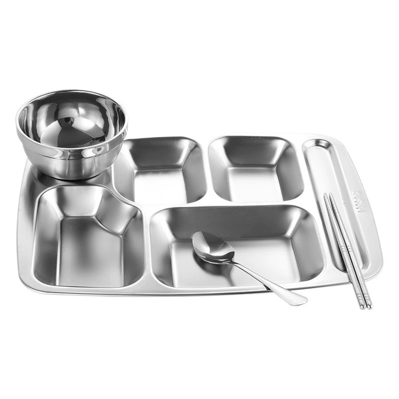 304 обеденная тарелка из нержавеющей стали посуда школьная столовая Ресторан большая обеденная тарелка отсеки утолщенная коробка для завтрака студенческие отсеки обеденная тарелка