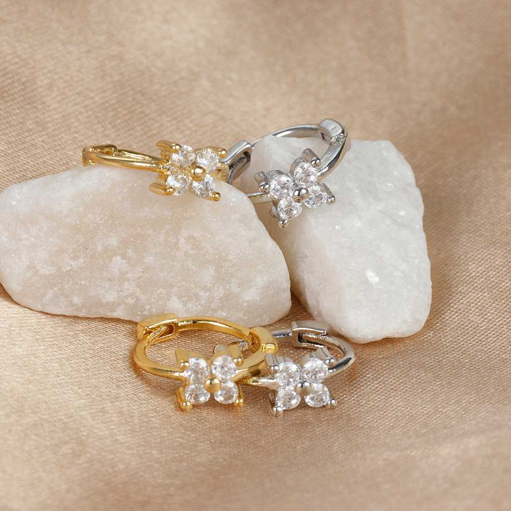 Earrings Classification 1 Pair Ig Style Shiny Flower Plating Inlay Copper Zircon 18k Gold Plated Earrings