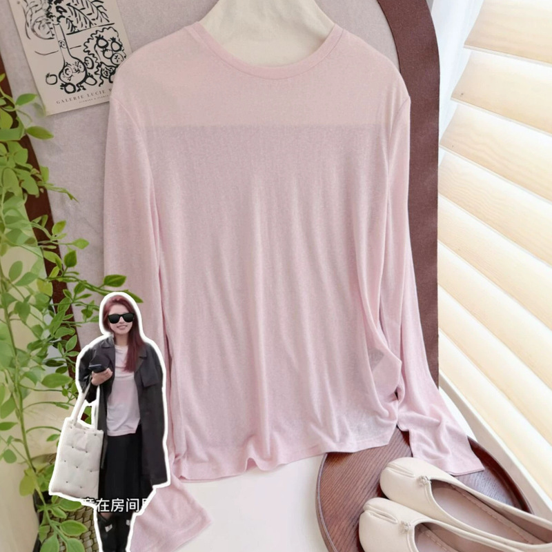 Pre-sale/for homebodies: "Linen Snowflake Texture" round-neck, comfortable, slim-fit long-sleeve T-shirt for women