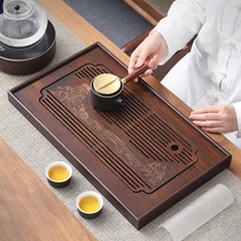 茶盘家用嵌入式现代小型沥储水式茶台功夫茶具竹茶海简约干泡台托