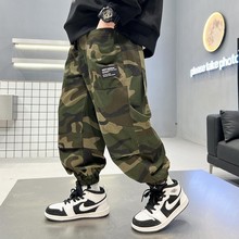 新款男童帅气迷彩纯棉工装裤春秋季束脚裤子儿童装中大童休闲长裤
